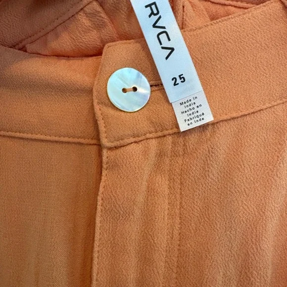 RVCA Vibrant Orange Del Mar Pleated High Waisted Lightweight Shorts - Picture 3 of 4